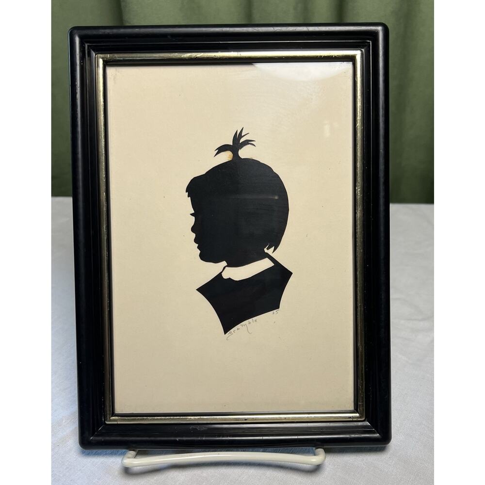 Framed Paper Silhouette Boy Portrait Americana Signed Bramble 1965
